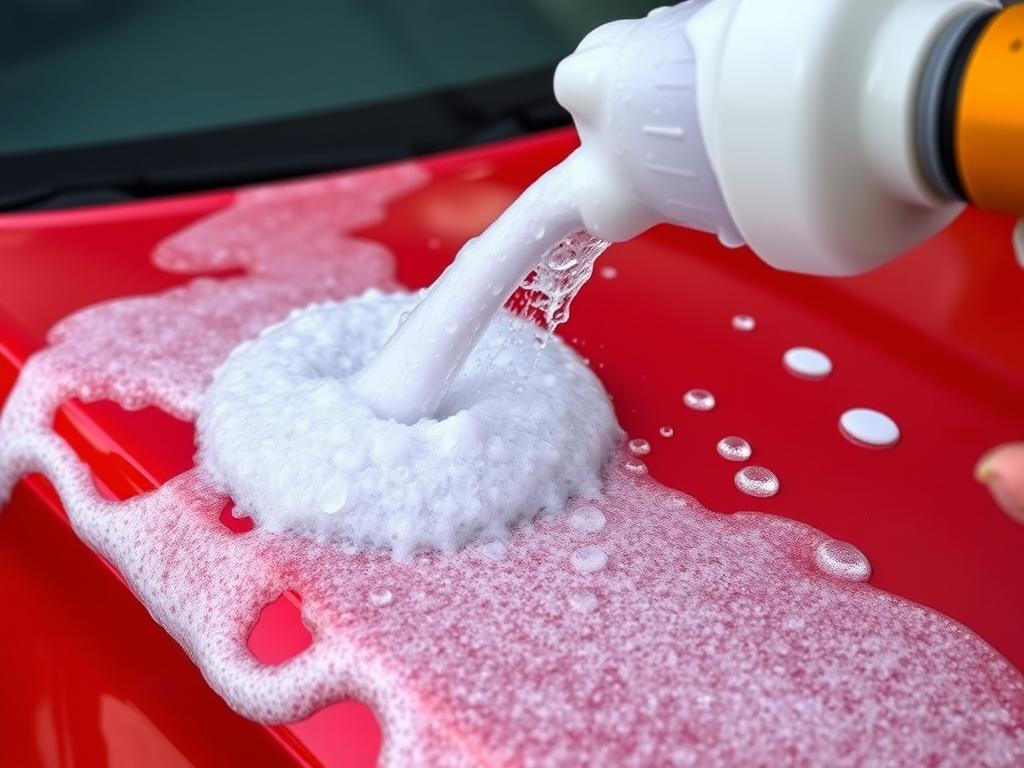 Ceramic infused car soap in foam cannon application