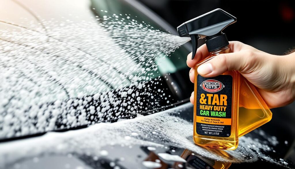 Chemical Guys Bug & Tar Heavy Duty Car Wash bottle and application