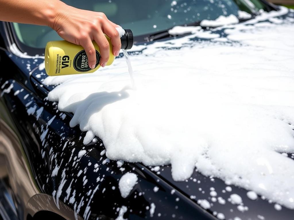 Chemical Guys Honeydew Snow Foam car wash shampoo being used to wash a car with thick suds