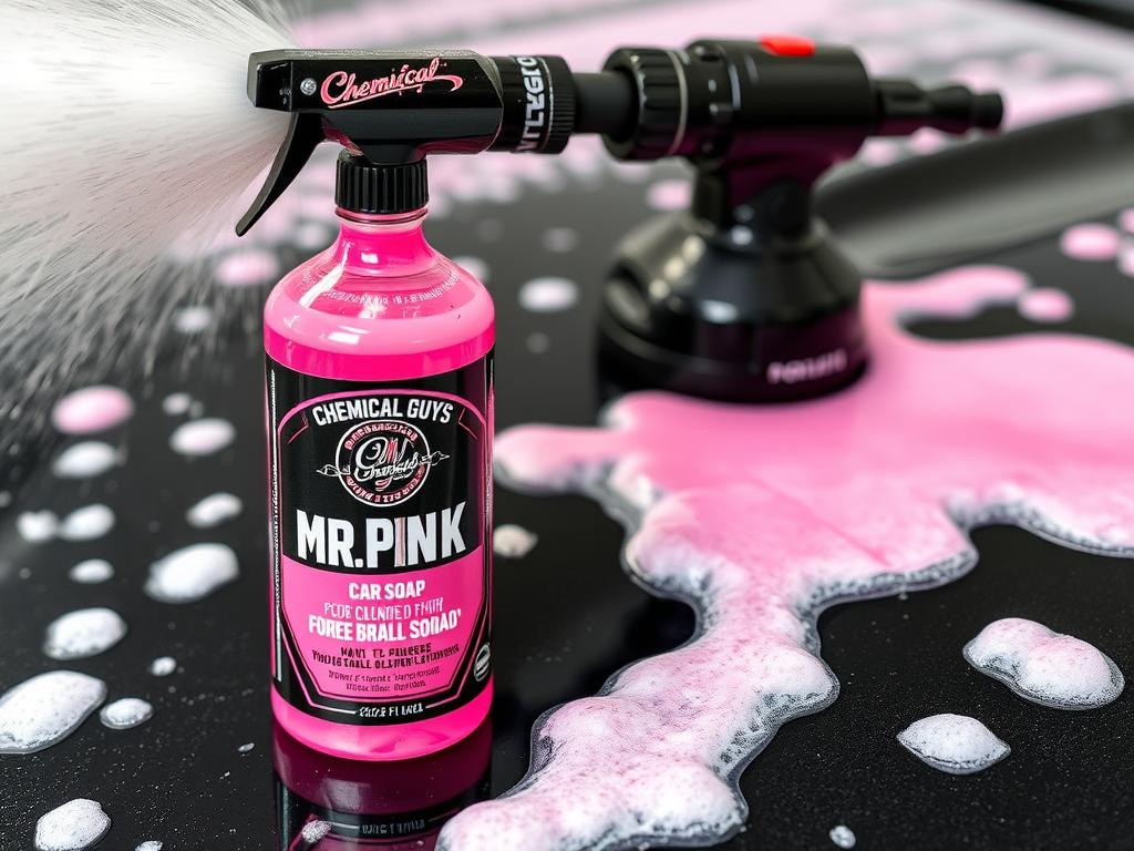 Chemical Guys Mr. Pink car soap in foam cannon application