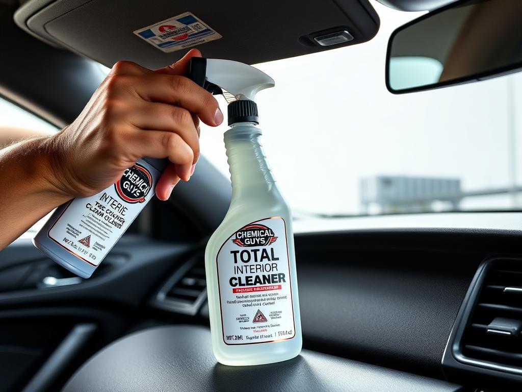 Chemical Guys Total Interior Cleaner being used on car dashboard