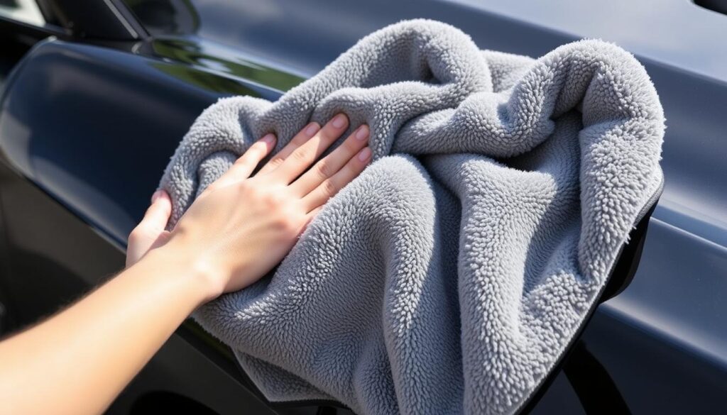 Chemical Guys Woolly Mammoth Microfiber Drying Towel in use on a car