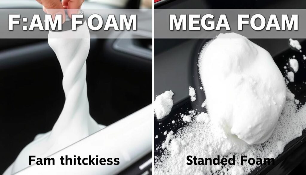 Comparison of foam thickness between Adam's Mega Foam and standard car soap