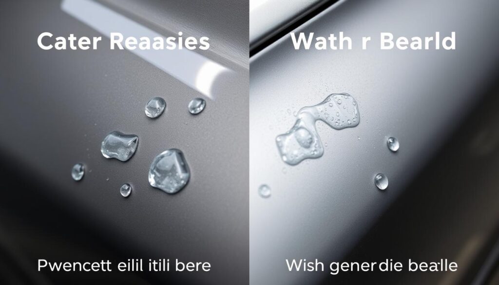 Comparison of water beading on a car panel washed with CarPro Reset vs other soaps