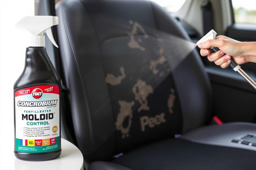 Concrobium Mold Control spray bottle and application on car seats Concrobium Mold Control spray bottle and application on car seats