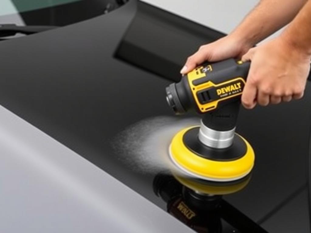 DEWALT DWP849X Buffer Polisher in action on a car surface