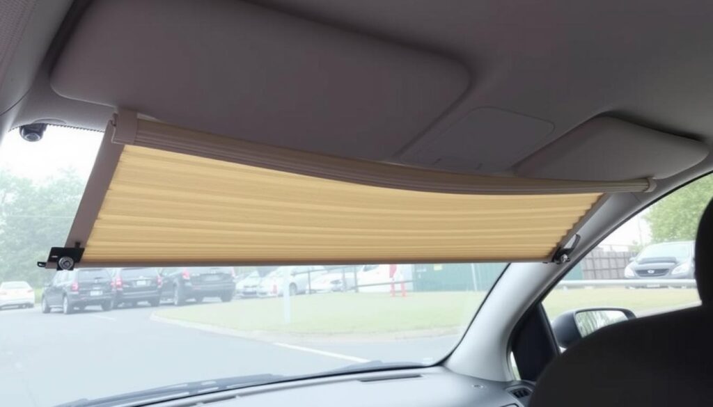 Dash Designs Retractable Shade installed in car Dash Designs Retractable Shade installed in car