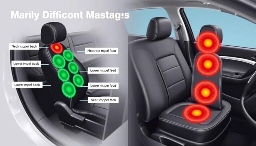 Diagram showing different massage zones on a car seat massager