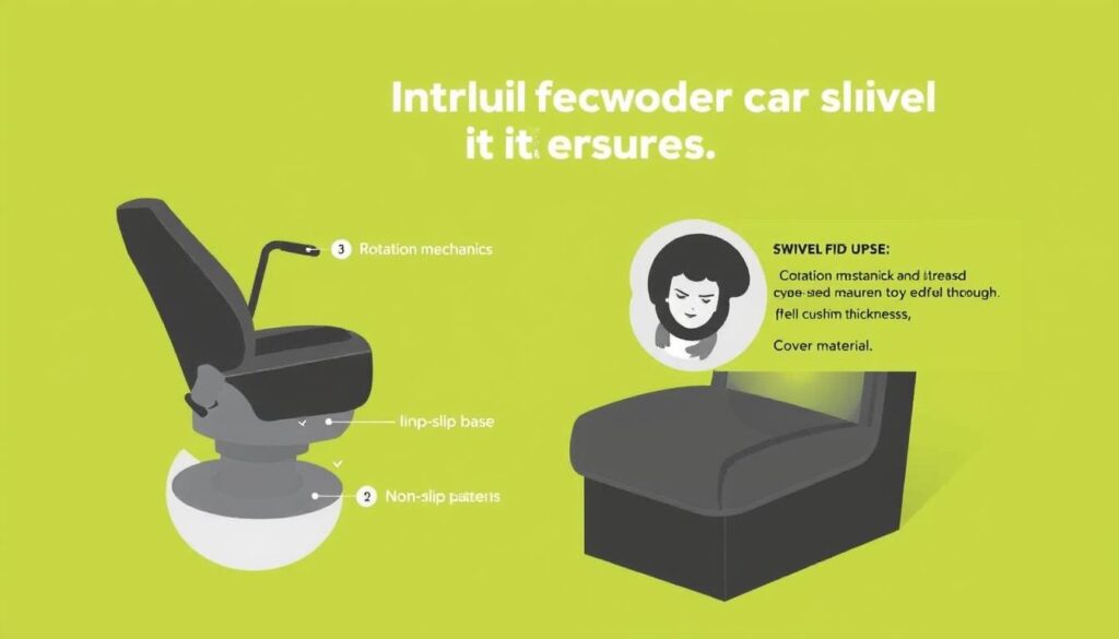 Diagram showing key features of swivel car seats for elderly users