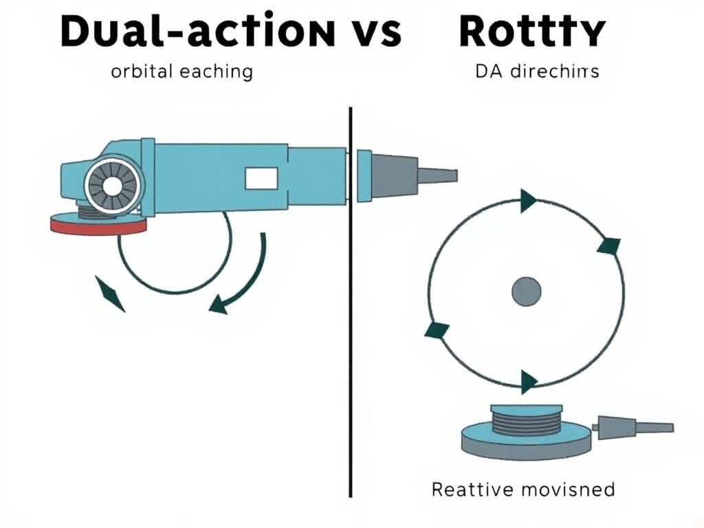 Diagram showing the difference between dual-action and rotary polisher movements