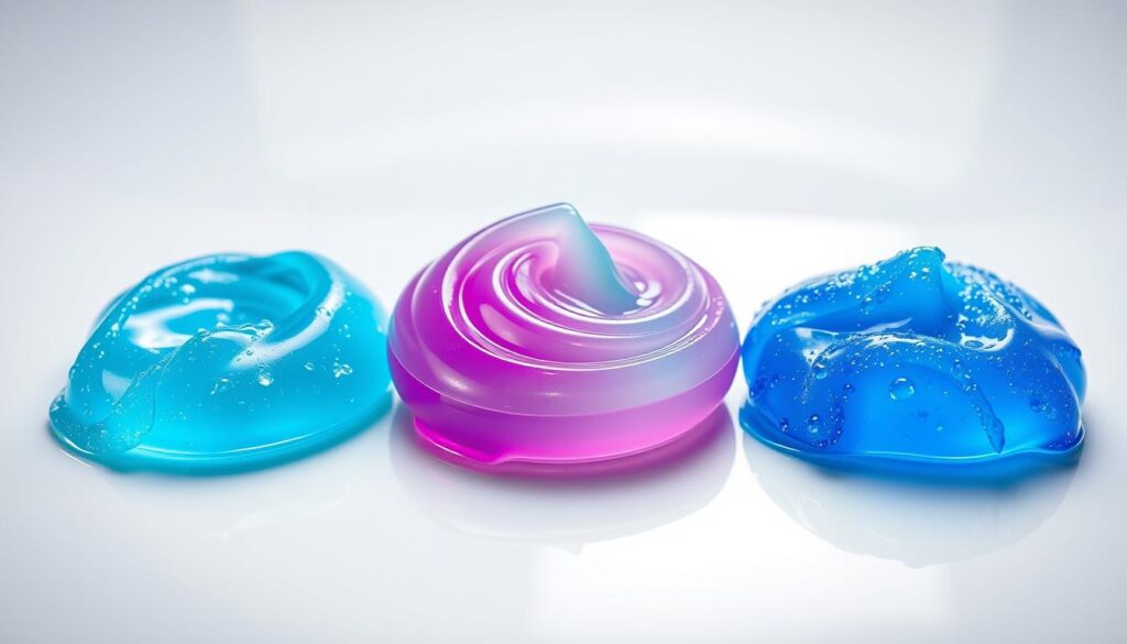 Different car cleaning gels being compared side by side