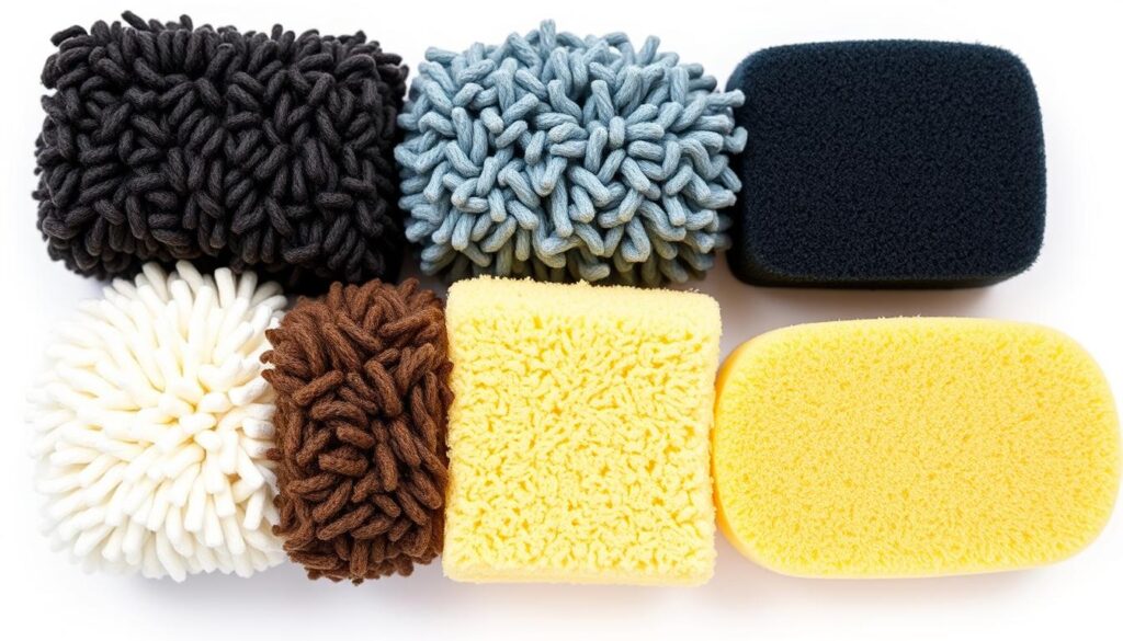 Different car wash sponge materials compared side by side