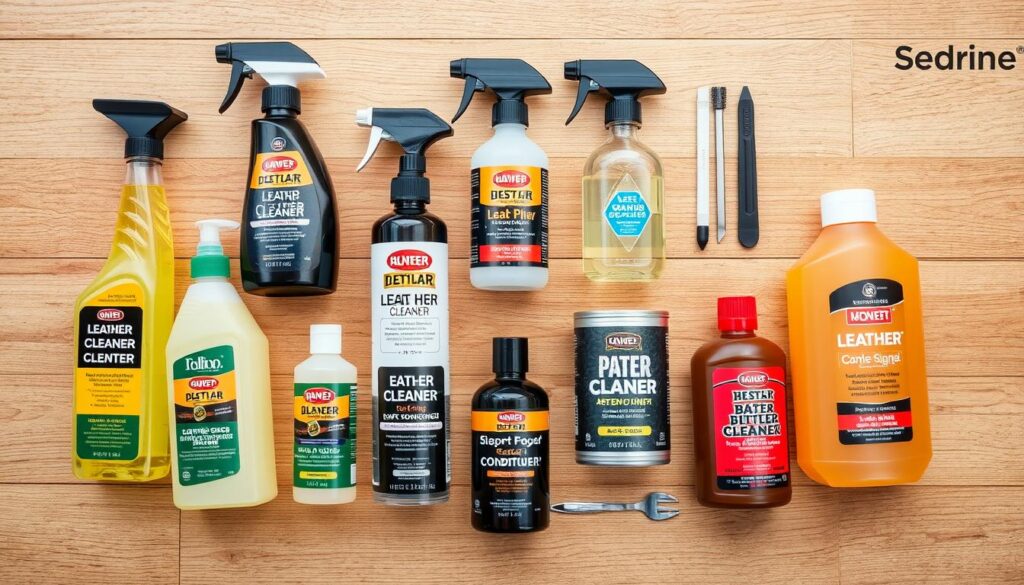 Different types of leather car seat cleaners with application tools