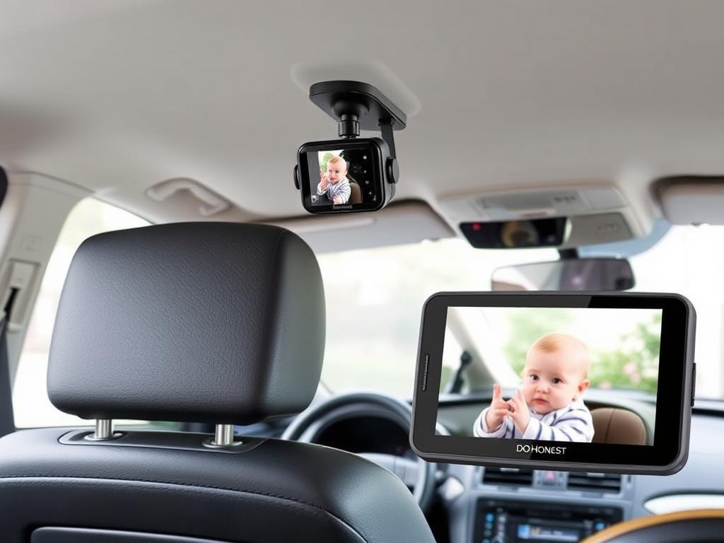 DoHonest V33 Baby Car Camera with monitor showing clear image of baby in car seat
