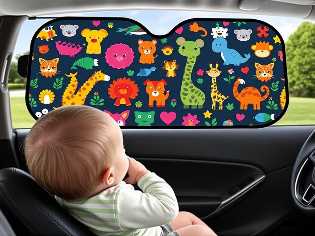 Enovoe Colorful Cartoon Animal Design car shade with animal patterns