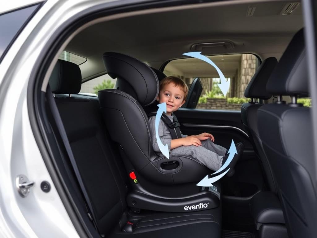 Evenflo Revolve360 Slim 2-in-1 Rotating Car Seat showing its 360-degree rotation feature