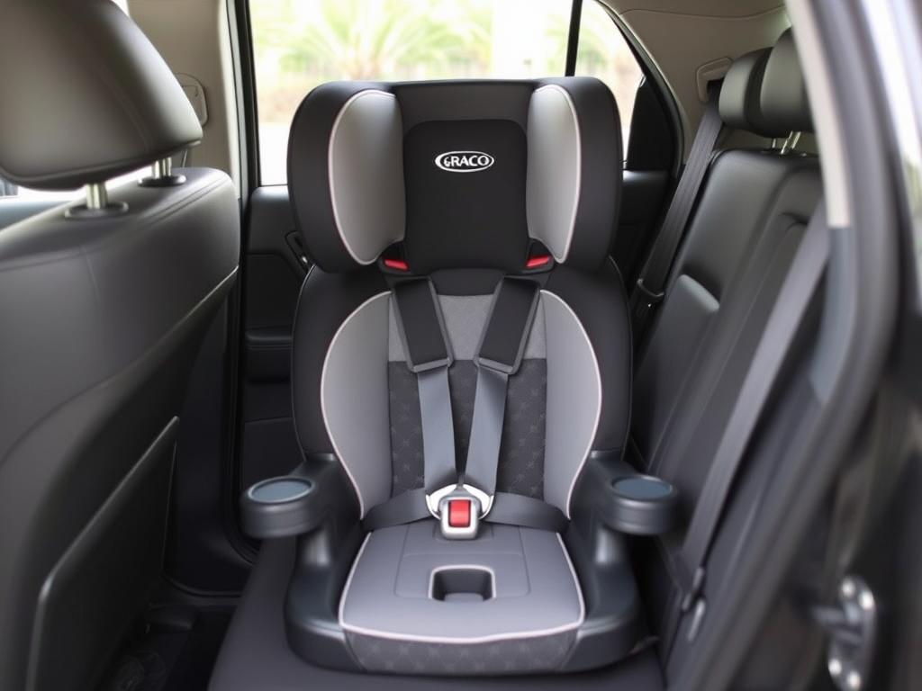 Graco TurboBooster Slim High-Back Booster Seat showing its narrow profile in a vehicle