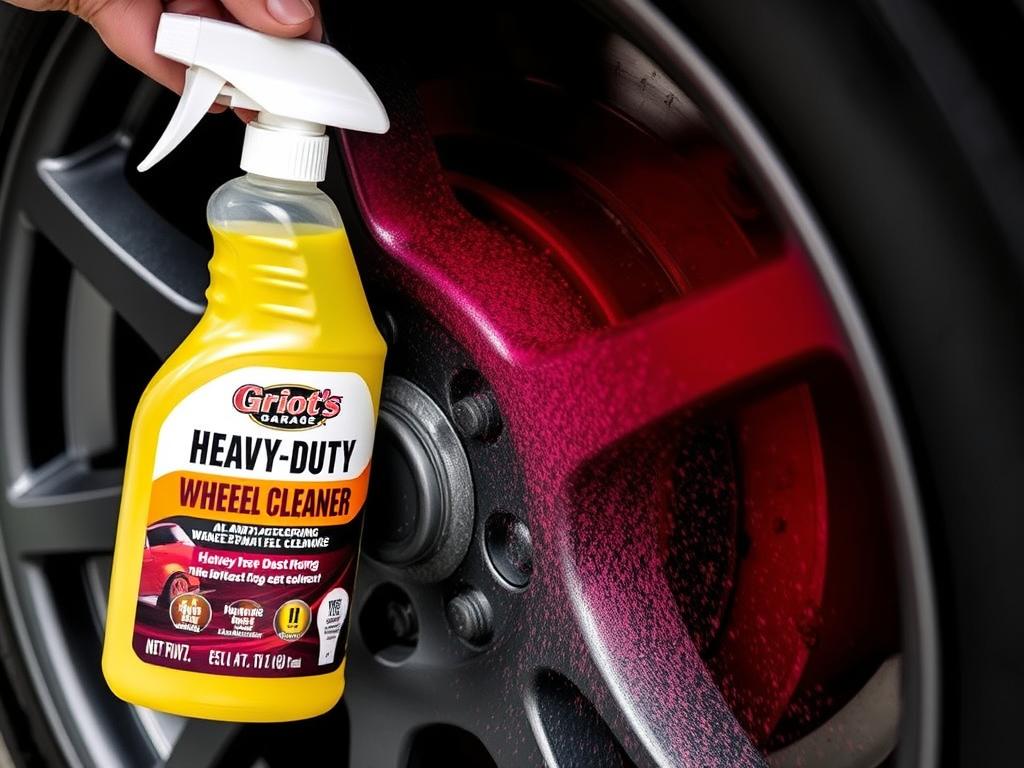 Griot's Garage Heavy-Duty Wheel Cleaner turning red on a wheel with heavy brake dust