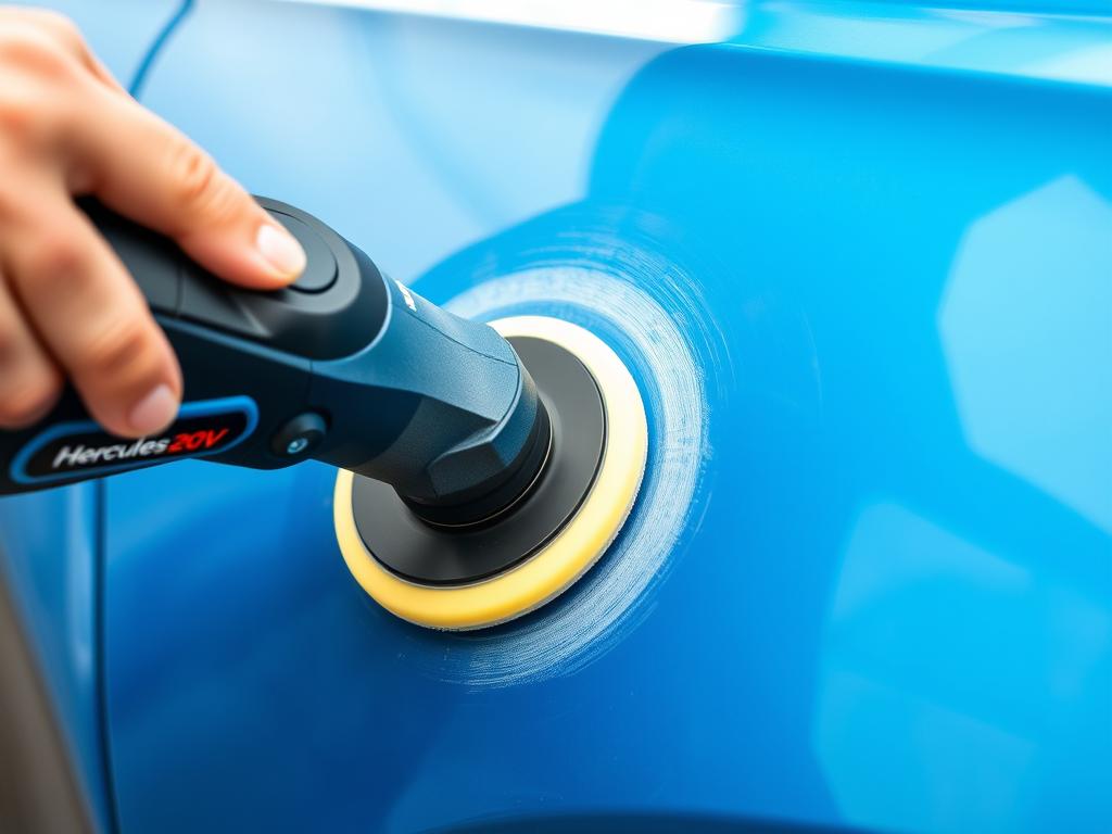 Hercules 20V cordless polisher being used on a car panel