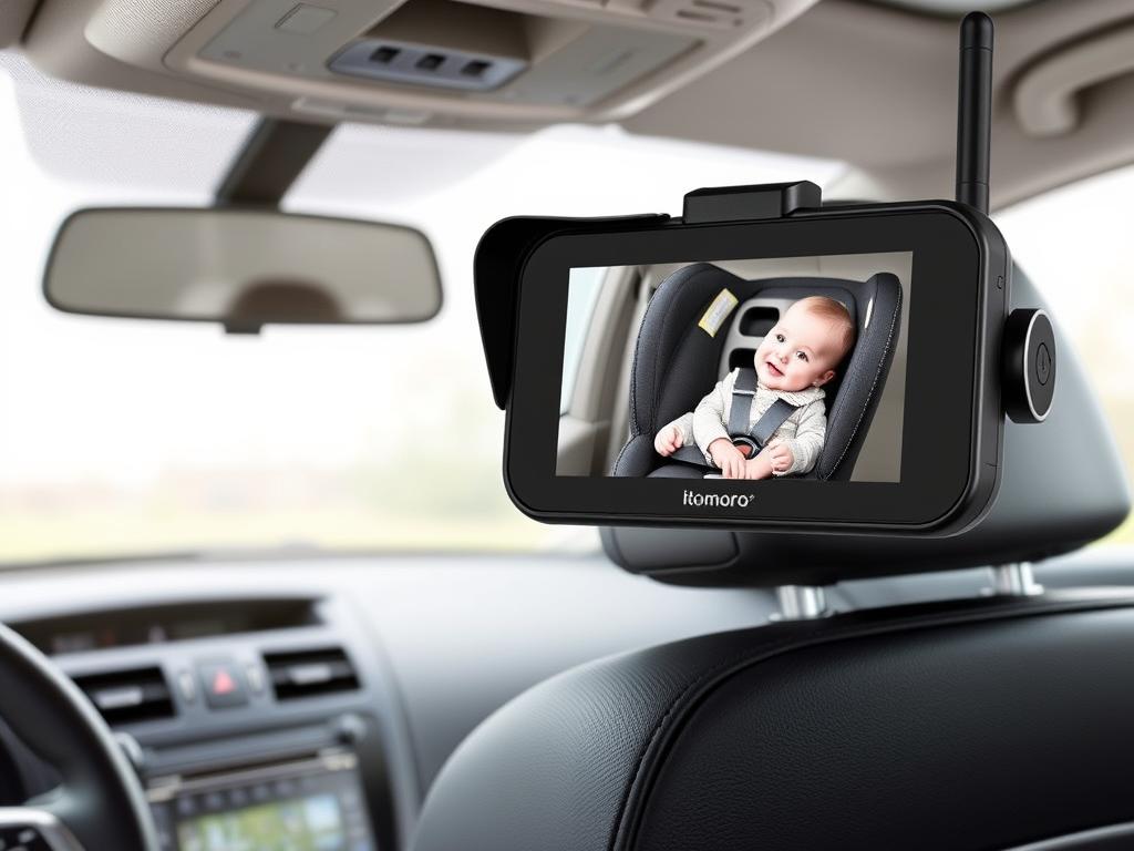 Itomoro 4.3-inch Baby Monitor mounted on dashboard