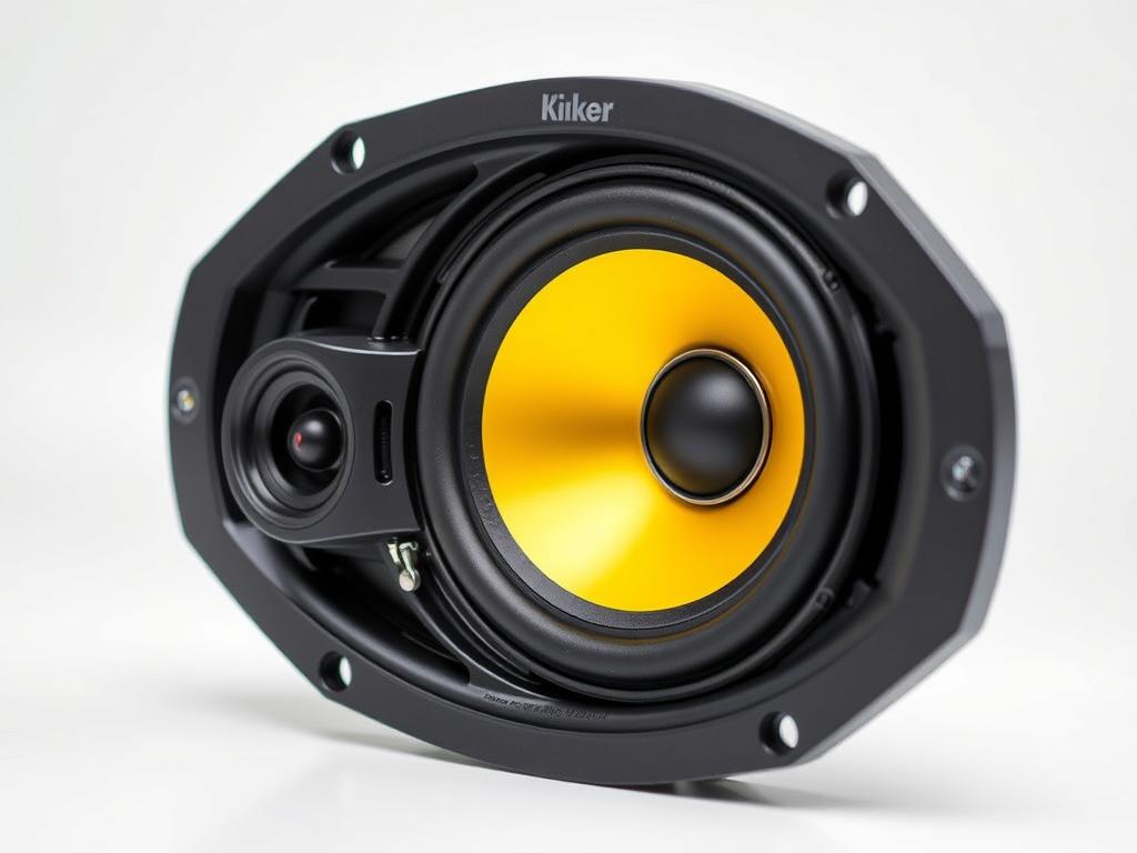 Kicker 46CSC6934 6x9 car speakers showing yellow cone and design