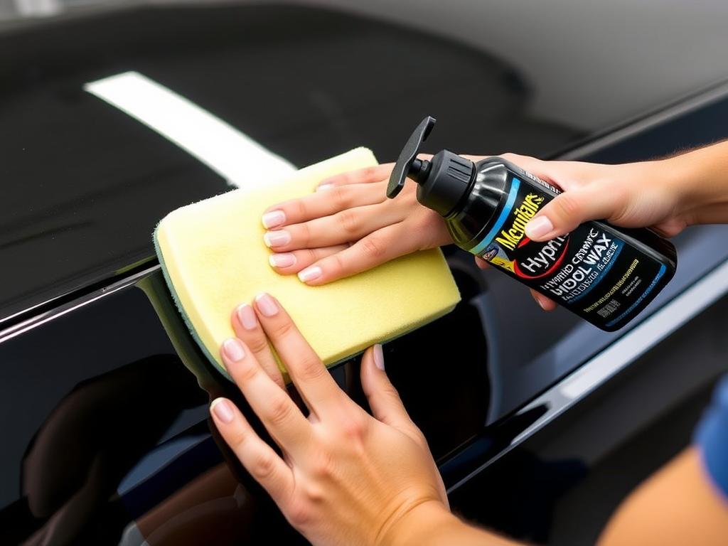 Meguiar's Hybrid Ceramic Liquid Wax being applied to a new car - best wax for new car