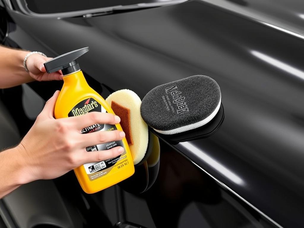 Meguiar's Ultimate Liquid Wax being applied to a black car
