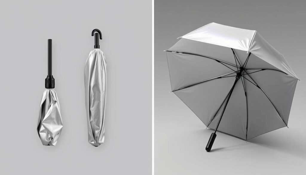 Nmoiss Sunshade Umbrella in compact and deployed forms Nmoiss Sunshade Umbrella in compact and deployed forms