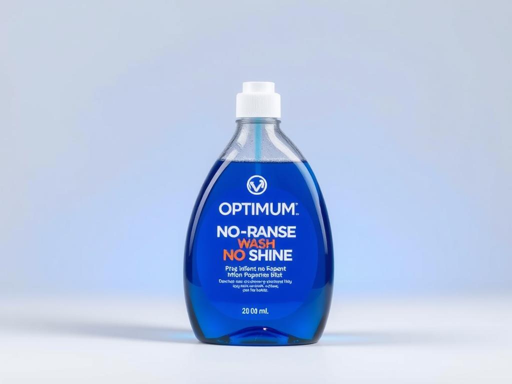 Optimum No Rinse Wash & Shine bottle with blue liquid