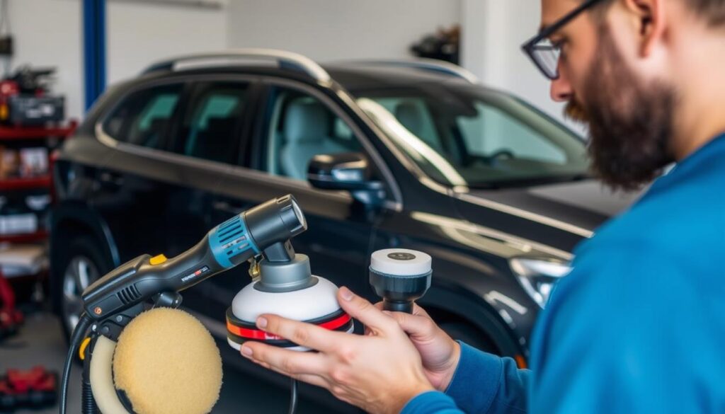 Person selecting a car buffer polisher based on vehicle type and needs