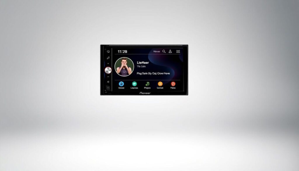 Pioneer DMH-WT8600NEX floating display car stereo with HD screen showing music interface
