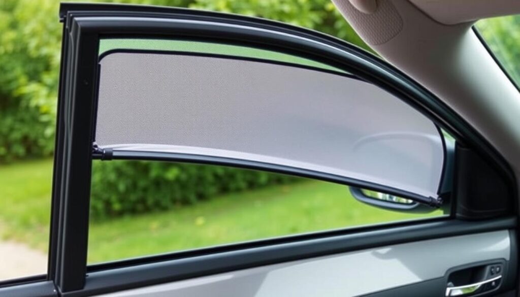 TFY Universal Sunshade installed on car side window TFY Universal Sunshade installed on car side window