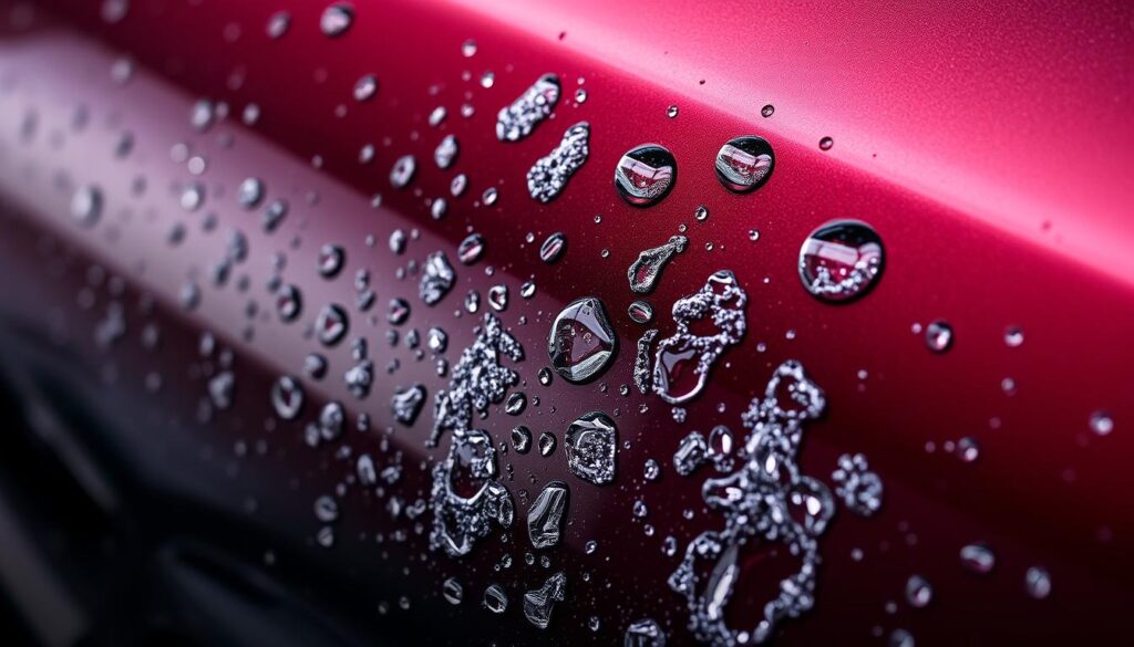 Water beading on a car panel after washing with Meguiar's Hybrid Ceramic Wash & Wax