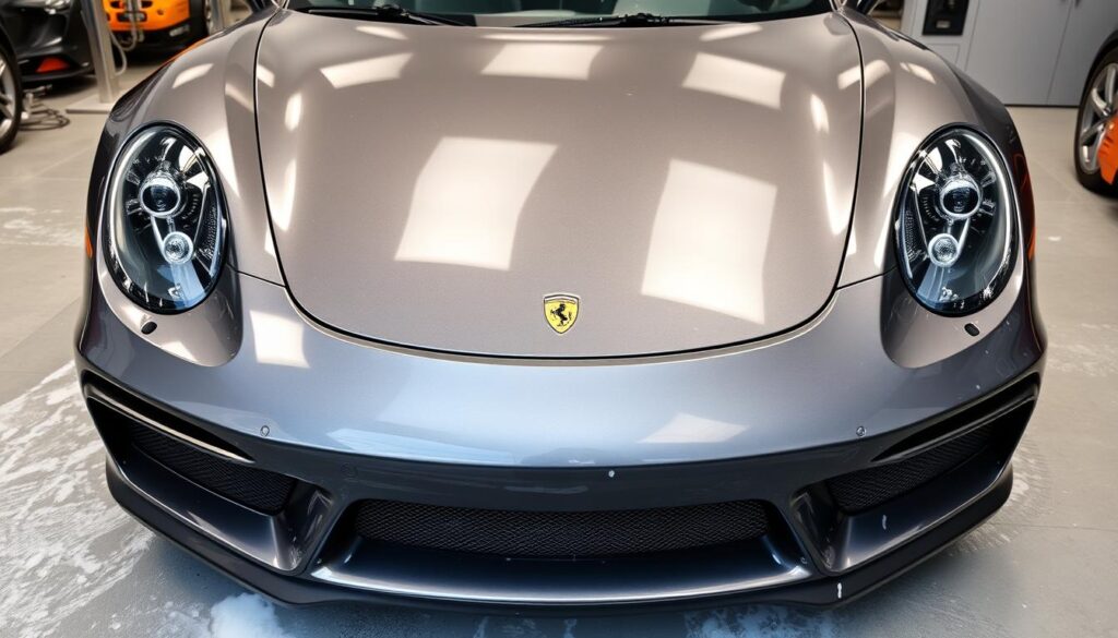 Well-maintained ceramic coated car with perfect water beading