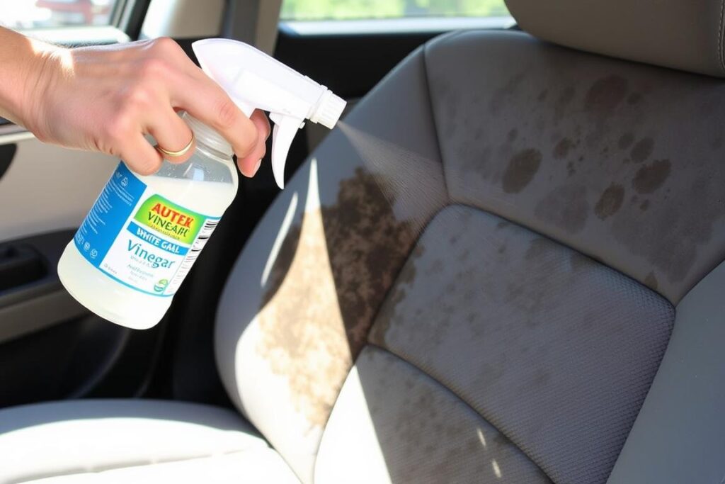 White vinegar solution being applied to car interior mold White vinegar solution being applied to car interior mold