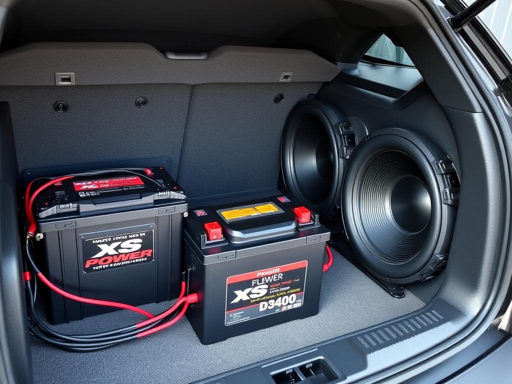 XS Power D3400 AGM Battery installed in a car audio system