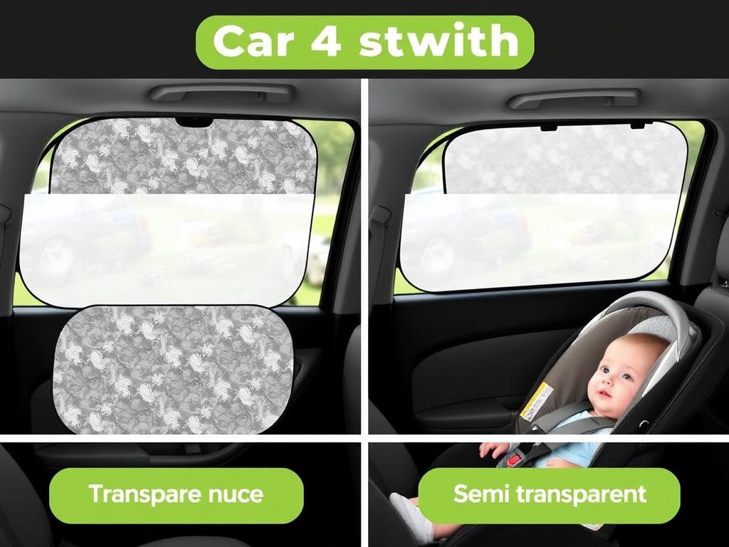 kinder Fluff Car Window Shade 4-pack showing transparent and semi-transparent options