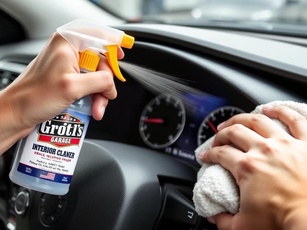 Griot's Garage Interior Cleaner being used on dashboard Griot's Garage Interior Cleaner being used on dashboard