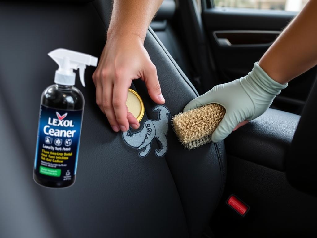 Lexol Leather Cleaner being used on leather seats Lexol Leather Cleaner being used on leather seats