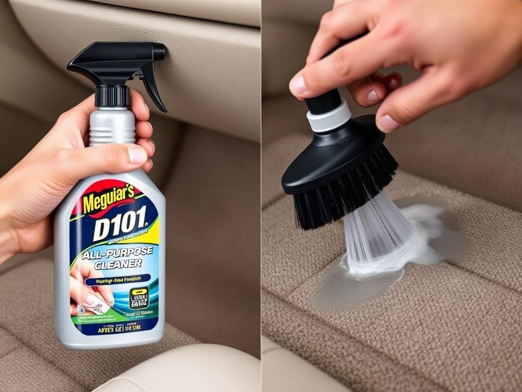 Meguiar's D101 being used on car carpet Meguiar's D101 being used on car carpet