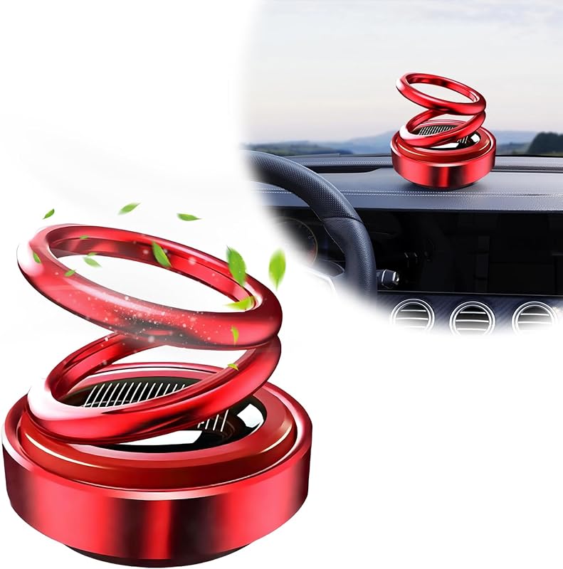 DXNQ Solar Rotating Car Air Freshener, Double Ring Solar Energy Car Da
